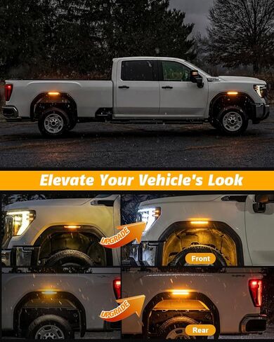 4-Piece Smoked Lens Dynamic Glow LED Side Marker Lights Kit for GMC Sierra 2500HD/3500HD 2020-2025 | Front & Rear Side Marker Lamp Assembly Replacement (Amber Light, Smoked Lens Style) in Kuwait