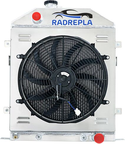 4 Row Aluminum Radiator for 1942-1948 Ford Deluxe Coupe Super Chevy V8 Engine Radiador 1943 1944 1945 1946 1947 42 43 44 45 46 47 48 Downflow Radiators Shroud 1x16" Fans Thermostat Relay Kit in Saudi Arabia