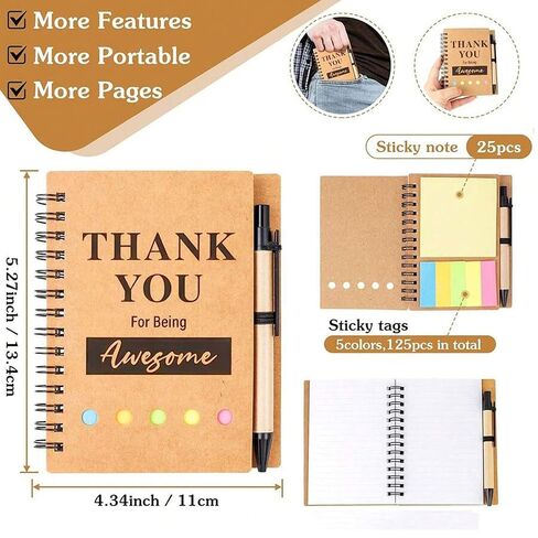 1PC Notebook And Memo Book Set With Memo And Pen, Kraft Paper Cover, Office/School/Gift Appreciation Supplies, Suitable As Gifts For Employees/Colleagues/Teachers/Parents in Saudi Arabia