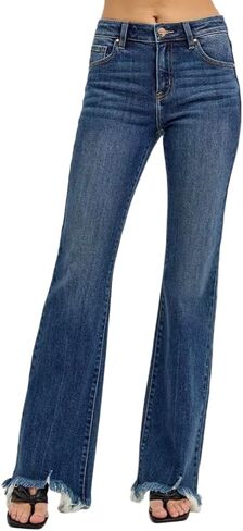 Risen Mid Rise Flare Frayed Hem 33" Inseam Jeans- Ivory Gem in Saudi Arabia