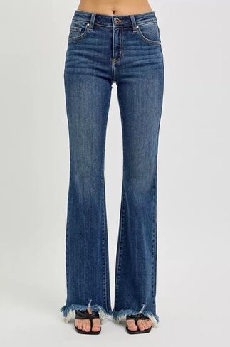 Risen Mid Rise Flare Frayed Hem 33" Inseam Jeans- Ivory Gem in Saudi Arabia