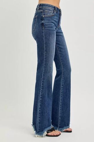 Risen Mid Rise Flare Frayed Hem 33" Inseam Jeans- Ivory Gem in Saudi Arabia