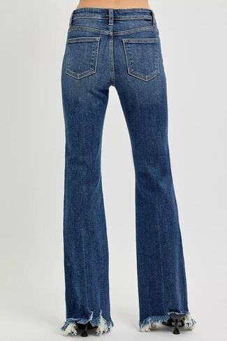 Risen Mid Rise Flare Frayed Hem 33" Inseam Jeans- Ivory Gem in Saudi Arabia