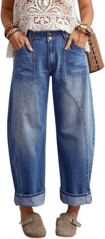 yoeasy Womens Barrel Jeans Vintage Loose Wide Leg Mid Rise Boyfriend Denim Pants Y2k Baggy Boyfriend Jeans in Saudi Arabia