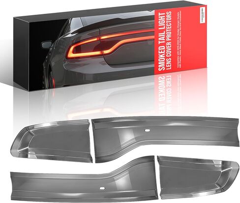 Smoked Tail Light Lens Cover Protectors Compatible with 2015-2024 for Dodge Charger Models - ABS Plastic, Gloss Black Finish, Easy No-Drill Installation in Kuwait