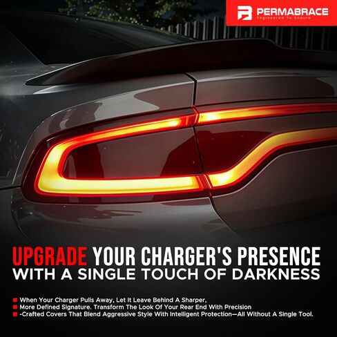 Smoked Tail Light Lens Cover Protectors Compatible with 2015-2024 for Dodge Charger Models - ABS Plastic, Gloss Black Finish, Easy No-Drill Installation in Kuwait