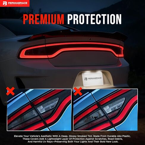 Smoked Tail Light Lens Cover Protectors Compatible with 2015-2024 for Dodge Charger Models - ABS Plastic, Gloss Black Finish, Easy No-Drill Installation in Kuwait
