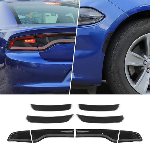 Tail Light Taillight & Wheel Eyebrow Lamp Trim Cover Kit 6Pcs Compatible with 2015-2025 Dodge Charger (Smoke Black) in Saudi Arabia