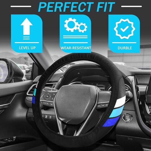 غطاء عجلة القيادة YOSRTER لسيارة Toyota Tacoma 4Runner Tundra TRD Camry Rav4 أغطية عجلة جلدية مضادة للانزلاق لملحقات عجلة القيادة Toyota متوافقة مع 14-15 بوصة (أبيض/أزرق/أزرق داكن) in Kuwait