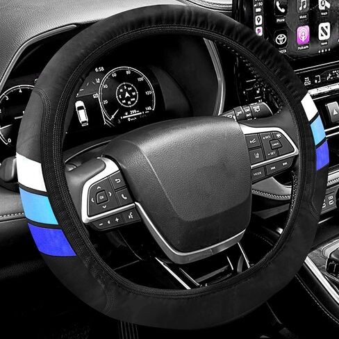 غطاء عجلة القيادة YOSRTER لسيارة Toyota Tacoma 4Runner Tundra TRD Camry Rav4 أغطية عجلة جلدية مضادة للانزلاق لملحقات عجلة القيادة Toyota متوافقة مع 14-15 بوصة (أبيض/أزرق/أزرق داكن) in Kuwait
