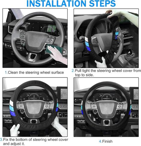 غطاء عجلة القيادة YOSRTER لسيارة Toyota Tacoma 4Runner Tundra TRD Camry Rav4 أغطية عجلة جلدية مضادة للانزلاق لملحقات عجلة القيادة Toyota متوافقة مع 14-15 بوصة (أبيض/أزرق/أزرق داكن) in Kuwait