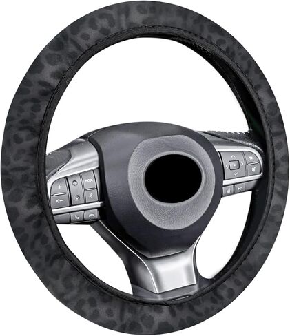 Black Leopard Print car Steering Wheel Cover, Women Leopard Print car Steering Wheel Cover, Universal 15-inch Suitable for Cars, SUVs and Trucks in Saudi Arabia