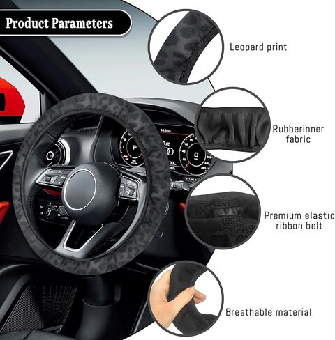 Black Leopard Print car Steering Wheel Cover, Women Leopard Print car Steering Wheel Cover, Universal 15-inch Suitable for Cars, SUVs and Trucks in Saudi Arabia