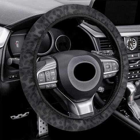 Black Leopard Print car Steering Wheel Cover, Women Leopard Print car Steering Wheel Cover, Universal 15-inch Suitable for Cars, SUVs and Trucks in Saudi Arabia