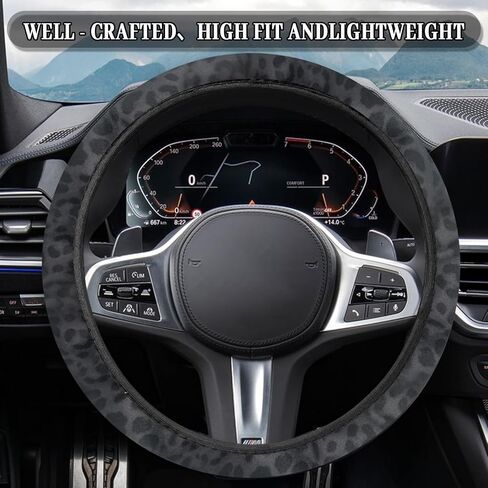 Black Leopard Print car Steering Wheel Cover, Women Leopard Print car Steering Wheel Cover, Universal 15-inch Suitable for Cars, SUVs and Trucks in Saudi Arabia