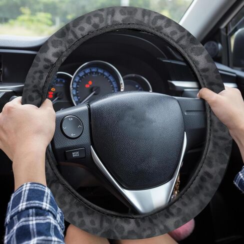 Black Leopard Print car Steering Wheel Cover, Women Leopard Print car Steering Wheel Cover, Universal 15-inch Suitable for Cars, SUVs and Trucks in Saudi Arabia