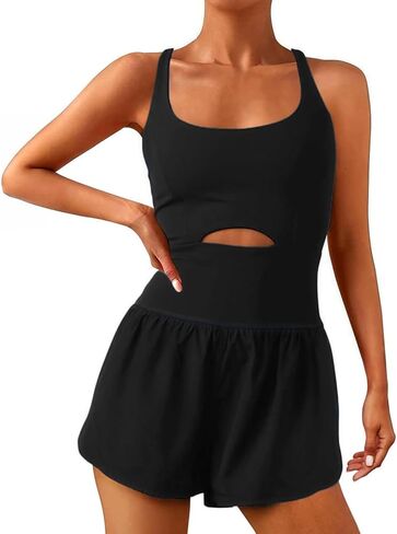 Women’s Workout Romper One Piece Athletic Jumpsuit with Padded Bras & Built-in Shorts Running Yoga Gym Outfit Exercise in Saudi Arabia