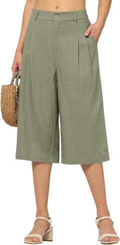 Willit Women's Linen Capri Pants Wide Leg Dress Casual Summer Pleated Capri High Waisted with Pockets 16" in Saudi Arabia