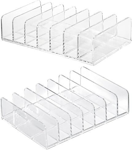 Hipiwe 4 Packs Clear CD Holder, 7 Slot CD Storage Box Tray CD DVD Display Rack Holds up to 14 Standard CD Cases, Plastic Divider for File Paper Mail Bill Document Eyeshadow Palette Organizer in Kuwait