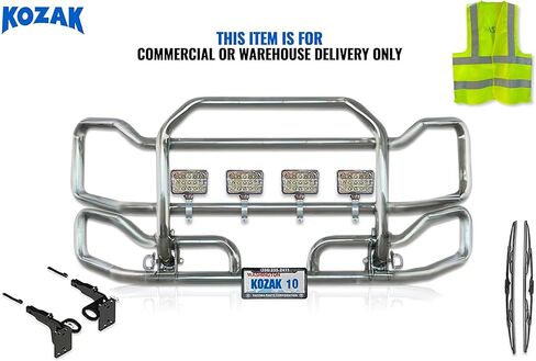 Front Grille Deer Moose Brush Bumper Guard Large Compatible with Volvo VNL 2018 and newer PLUS Bracket, Logo with Stripe, 4x 6" LED Headlights, Wipers, License Plate Holder and Frame, Vest in Kuwait