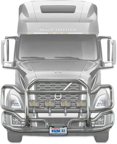 Front Grille Deer Moose Brush Bumper Guard Large Compatible with Volvo VNL 2018 and newer PLUS Bracket, Logo with Stripe, 4x 6" LED Headlights, Wipers, License Plate Holder and Frame, Vest in Kuwait