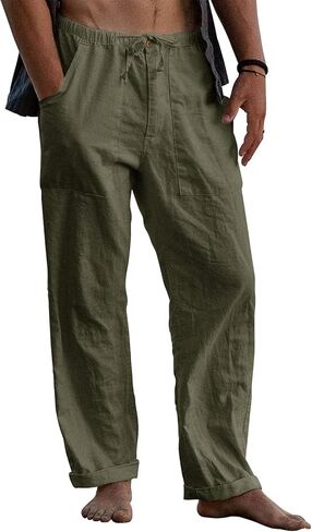 ZARLAN Men's Cotton Linen Pants Breathable Casual Relaxed Fit Summer Beach Lightweight Elastic Waist Trousers in Saudi Arabia