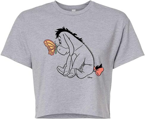 Disney - Winnie The Pooh - Eeyore and Butterfly - Juniors Cropped Cotton Blend T-Shirt in Saudi Arabia