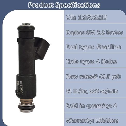 12582219 حاقن وقود 2.2 لتر يستنشق بشكل طبيعي، متوافق مع/تشيفي 2.2 كوبالت 2005-2010، متوافق مع/بونتياك G5 بيرسوت |4 فتحات| |مجموعة 4 قطع| in Kuwait