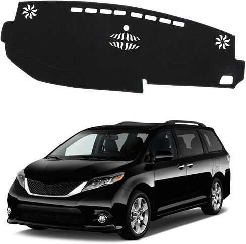 حصيرة لوحة القيادة المطورة لسيارة Toyota Sienna 2015-2020 من البوليستر، حصيرة لوحة القيادة غير قابلة للانزلاق، غطاء عاكس للزجاج الأمامي، ملحقات داخلية باللون الأسود in Kuwait