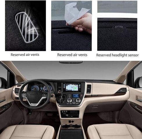 حصيرة لوحة القيادة المطورة لسيارة Toyota Sienna 2015-2020 من البوليستر، حصيرة لوحة القيادة غير قابلة للانزلاق، غطاء عاكس للزجاج الأمامي، ملحقات داخلية باللون الأسود in Kuwait