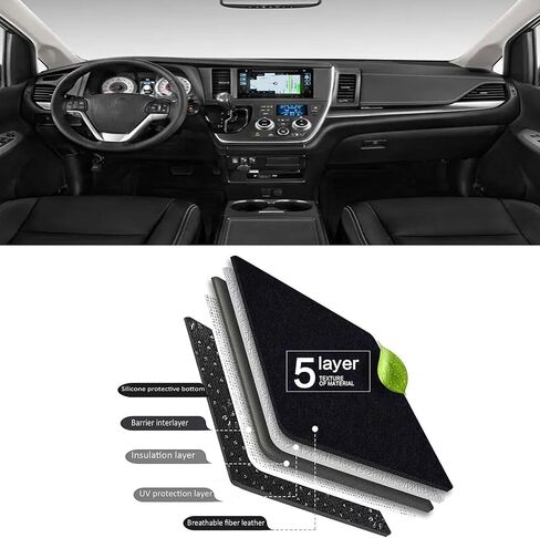 حصيرة لوحة القيادة المطورة لسيارة Toyota Sienna 2015-2020 من البوليستر، حصيرة لوحة القيادة غير قابلة للانزلاق، غطاء عاكس للزجاج الأمامي، ملحقات داخلية باللون الأسود in Kuwait