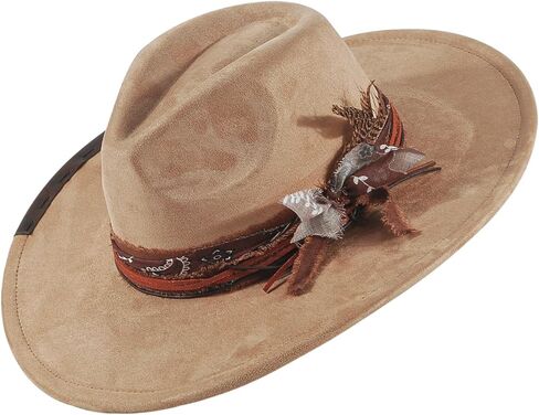 Brim Fedora Hat for Men Women Felt Handmade Boho Western Suede Panama Hats M-L in Saudi Arabia