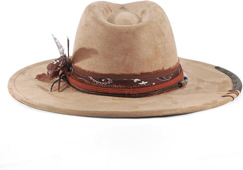 Brim Fedora Hat for Men Women Felt Handmade Boho Western Suede Panama Hats M-L in Saudi Arabia