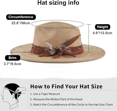 Brim Fedora Hat for Men Women Felt Handmade Boho Western Suede Panama Hats M-L in Saudi Arabia