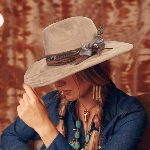 Brim Fedora Hat for Men Women Felt Handmade Boho Western Suede Panama Hats M-L in Saudi Arabia