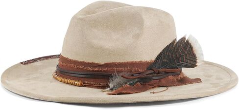 Brim Fedora Hat for Men Women Felt Handmade Boho Western Suede Panama Hats M-L in Saudi Arabia