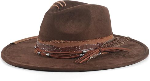 Brim Fedora Hat for Men Women Felt Handmade Boho Western Suede Panama Hats M-L in Saudi Arabia
