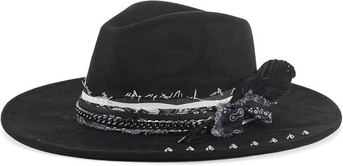 Brim Fedora Hat for Men Women Felt Handmade Boho Western Suede Panama Hats M-L in Saudi Arabia