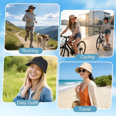 4 قطع UPF 50 + قبعة نسائية للشمس حماية من الأشعة فوق البنفسجية قبعة واسعة الحافة قابلة للتعديل على شكل ذيل حصان قابلة للتنفس للمشي لمسافات طويلة وصيد الأسماك والجري والرياضة والجولف ومتعددة in Kuwait