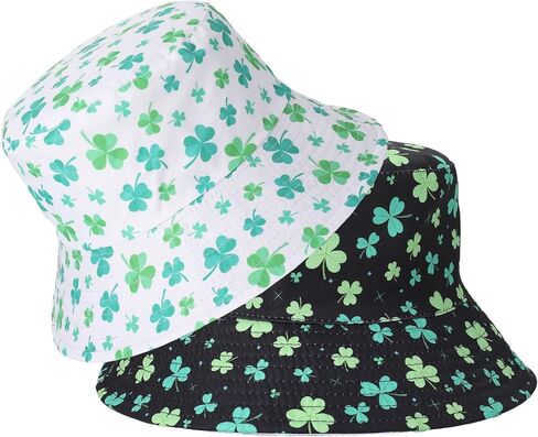 قبعة دلو عيد القديس باتريك ذات وجهين، قبعة دلو شامروك، قبعات أيرلندية، إكسسوارات المهرجانات الخضراء in Kuwait