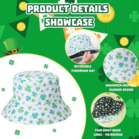 قبعة دلو عيد القديس باتريك ذات وجهين، قبعة دلو شامروك، قبعات أيرلندية، إكسسوارات المهرجانات الخضراء in Kuwait