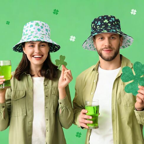 قبعة دلو عيد القديس باتريك ذات وجهين، قبعة دلو شامروك، قبعات أيرلندية، إكسسوارات المهرجانات الخضراء in Kuwait