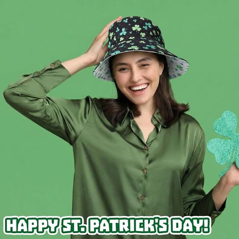 قبعة دلو عيد القديس باتريك ذات وجهين، قبعة دلو شامروك، قبعات أيرلندية، إكسسوارات المهرجانات الخضراء in Kuwait