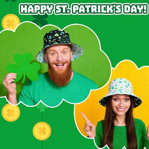 قبعة دلو عيد القديس باتريك ذات وجهين، قبعة دلو شامروك، قبعات أيرلندية، إكسسوارات المهرجانات الخضراء in Kuwait