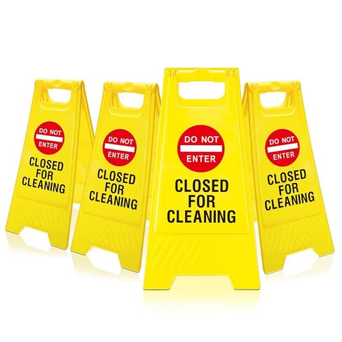4 Pieces Closed for Cleaning Floor Sign Bilingual Two Sided Folding Closed for Cleaning Sign Bright Yellow Warning Signs for Commercial Use (English and Spanish) in Kuwait