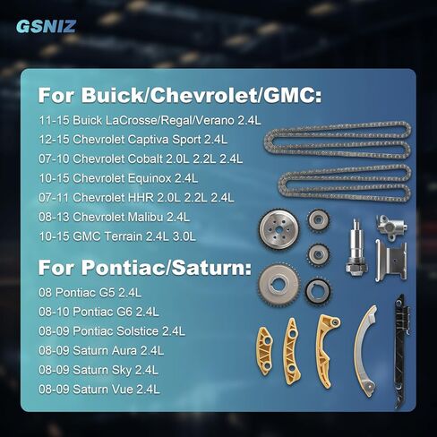 Engine Timing Chain with Tensioner Crank Sprocket Shaft Guide Rail Compatible with Buick Regal LaCrosse Verano for Chevy Equinox Malibu GMC Terrain for Pontiac 2.0L 2.2L 2.4L Replace 9-4201S in Kuwait
