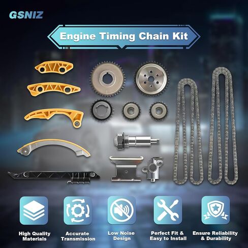 Engine Timing Chain with Tensioner Crank Sprocket Shaft Guide Rail Compatible with Buick Regal LaCrosse Verano for Chevy Equinox Malibu GMC Terrain for Pontiac 2.0L 2.2L 2.4L Replace 9-4201S in Kuwait