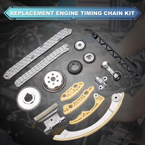 Engine Timing Chain with Tensioner Crank Sprocket Shaft Guide Rail Compatible with Buick Regal LaCrosse Verano for Chevy Equinox Malibu GMC Terrain for Pontiac 2.0L 2.2L 2.4L Replace 9-4201S in Kuwait