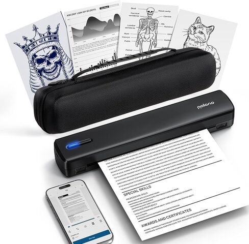POLONO Portable Printer Wireless for Travel, D810 Bluetooth Thermal Printer Support for 8.5"x11" US Letter, Inkless Compatible with iOS, Android, Laptop for Office, Car and Home with Carry Case, Black in Kuwait