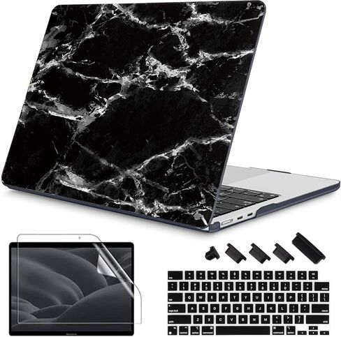 RuiHe.C Hard Shell Case for MacBook Air 13.6 Inch M2/M3/M4 2022-2025 Release (A2681, A3113, A3240), Printed Plastic Cover with Keyboard Protector & Screen Protector-Black Gold Marble in Saudi Arabia